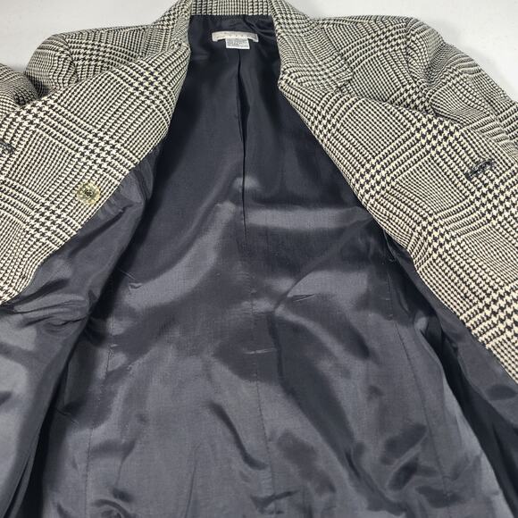 Talbots Black Cream Houndstooth Wool Double Breasted Blazer Jacket 2 P - Picture 4 of 5